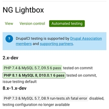 Automated testing summary for the NG Lightbox Drupal module